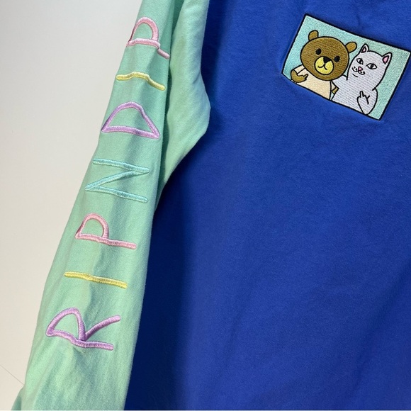 Teddy Fresh X Ripndip Colorblock Embroidered Long Sleeve Shirt Sz Large Cat Bear - Picture 7 of 10